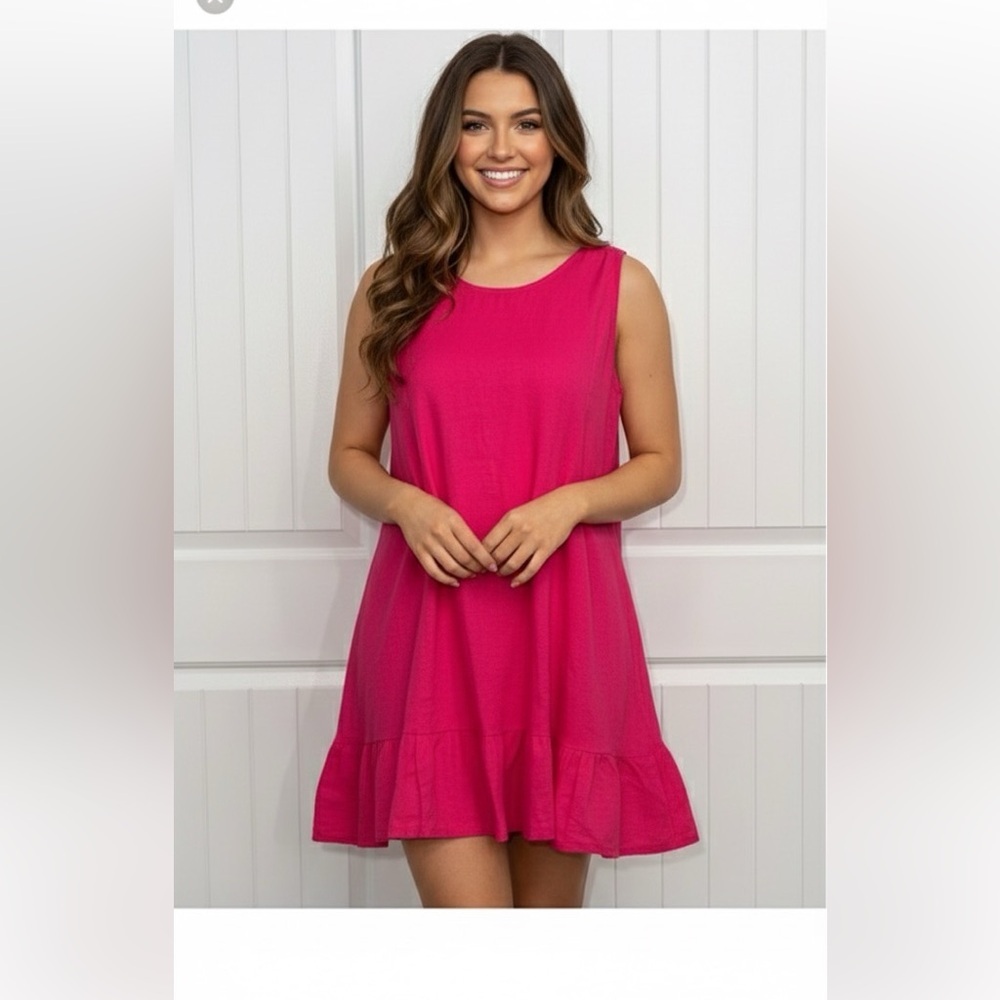 Terzo Millennio Made In Italy Linen Pink Ruffle hem tie back dress size medium
